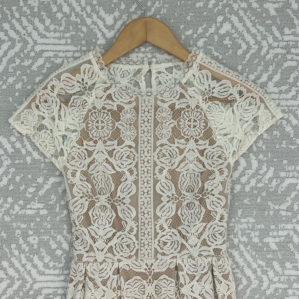 Open Back Nude Lined White Lace Dress